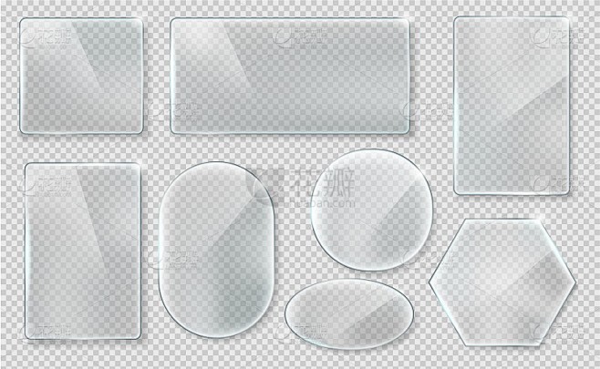一套反射玻璃横幅。光泽矩形反射3d面板纹...