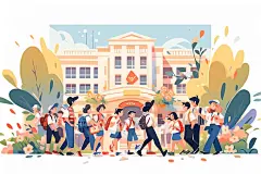 开学季扁平风插画-图巨人