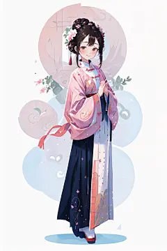 AI数字艺术扁平风格汉服女生插画-众图网