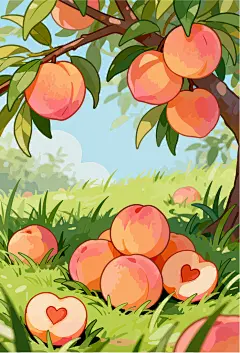 桃树果园卡通插画