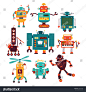 cheerful robots vector set，机械人，人工智能，AI，机械臂，流水线