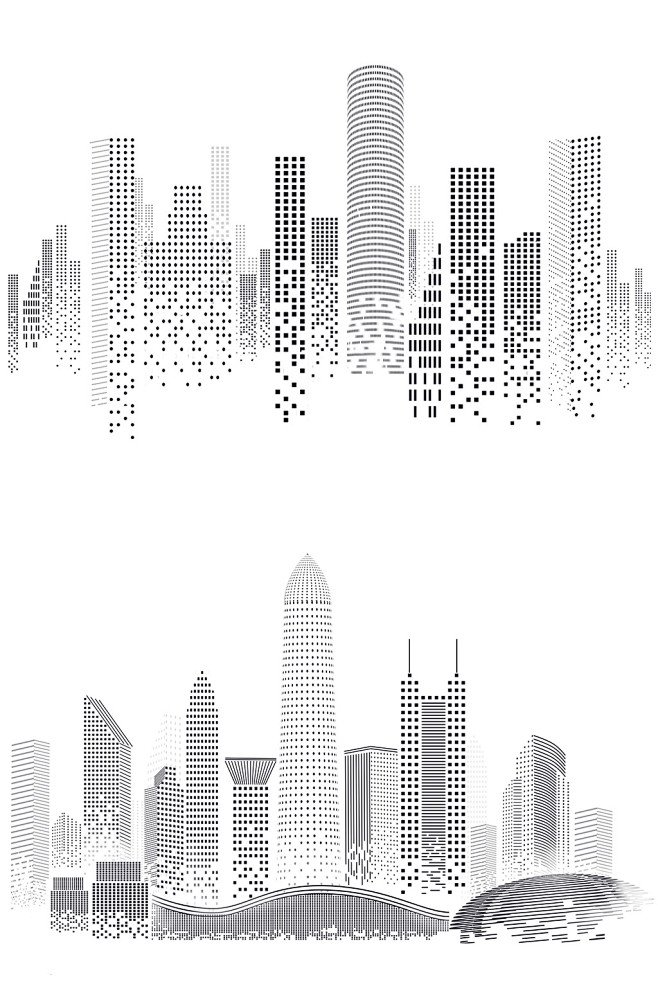 城市剪影元素简约商务地产高楼大厦线稿剪影