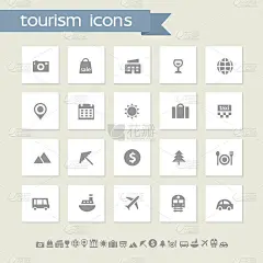 旅游的图标集。简单的平面按钮