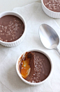 SALTED CHOCOLATE POTS WITH CARAMEL SAUCE