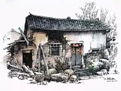 王骏的民居写生作品 #手绘作品# ​（转)@建筑手绘大师 ​ ​​​​