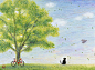 落单的猫。日本插画师野地美树子治愈系小画欣赏