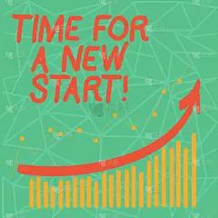 显示新开始时间的书写笔记。商业照片展示的东西应该现在开始新鲜的工作五颜六色的列和线图形图与箭头向上.