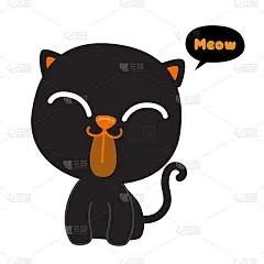 可爱的黑猫说喵，可爱的卡通人物设计，矢量插图