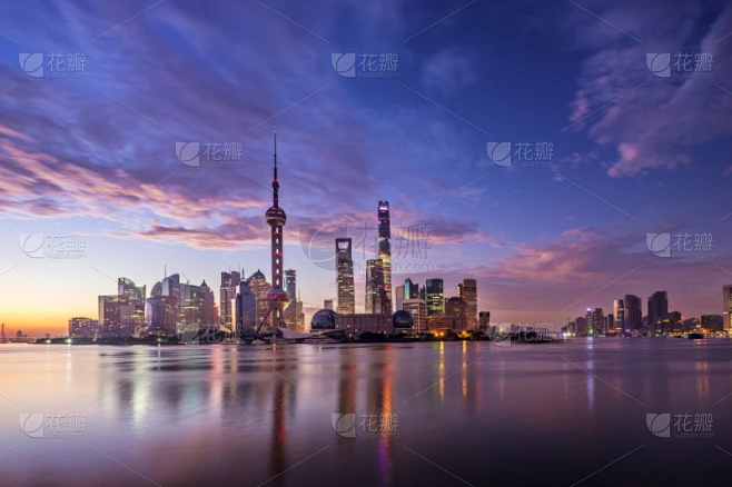 城市天际线,滨水,都市风景,黎明,上海,水,水平画幅,无人,户外,现代素材-花瓣网