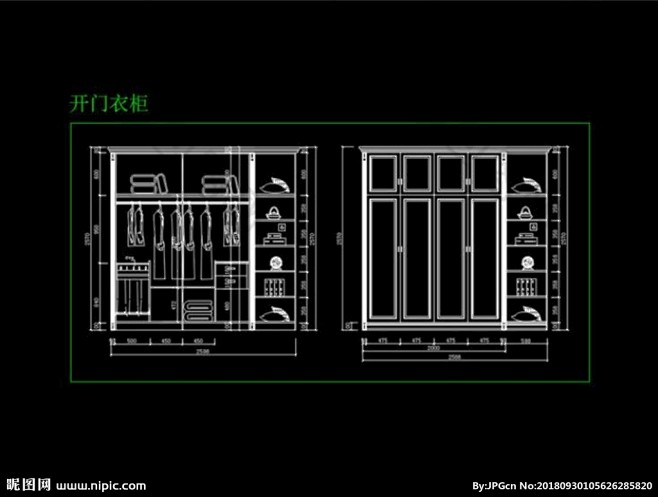 时尚大气四开门衣柜CAD结构图