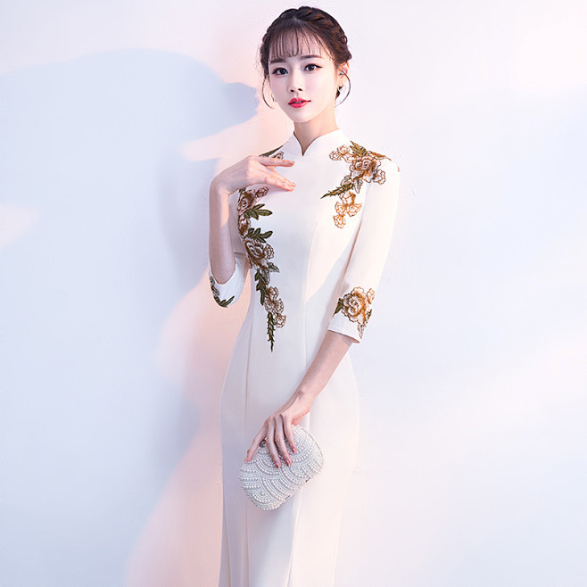 宴会晚礼服女2018新款高贵秋季优雅主持...