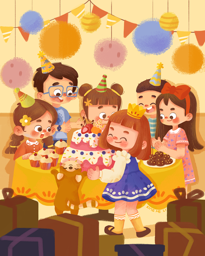 生日聚会_星河里ll__插画师作品_涂鸦...
