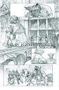 "Saria  2 - La porte de l'ange": step by step of a some panels , Riccardo Federici : Mixed media on paper<br/>design and colors by Riccardo Federici<br/>Script by Jean Dufaux<br/>Editions Delcourt