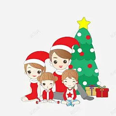 过圣诞节的一家四口 戴圣诞帽 温暖 温馨 爸爸 融洽 血缘 元素 免抠png 设计图片 免费下载 页面网页 平面电商 创意素材