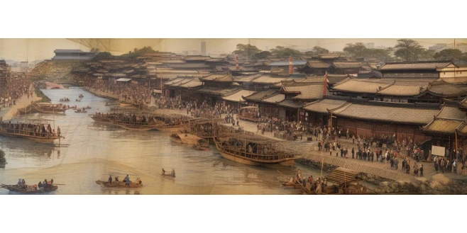 AI生成古代场景——元代码头（含咒语）-花瓣网