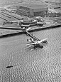 A Pan Am flying boat at the New York City Marine Air Terminal circa the 1940