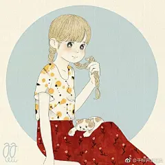#插画#awaiwaiwai, 又一位擅长画少女的少女~画风好怀旧，看着让人感觉像吃了小时候的棉花糖一般幸福！ ​​​​