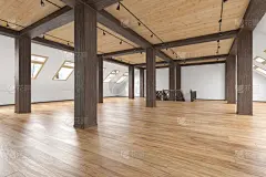 空的,窗户,三维图形,室内,阁楼,正下方视角,轻蔑的,硬木地板,楼梯,绘画插图
