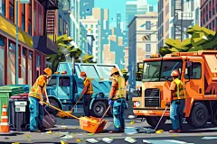 马路劳动节环卫工人图片插画