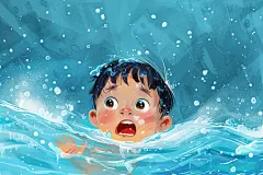 小孩落水暑假安全插画
