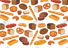 面包插画 【酷图网】面包插画,面包,法式长棍,面包棒,玉米饼,乡村面包,黑麦面包,英式松饼,红豆包