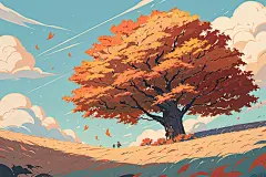 秋风瑟瑟自然金秋森林秋季插画背景图