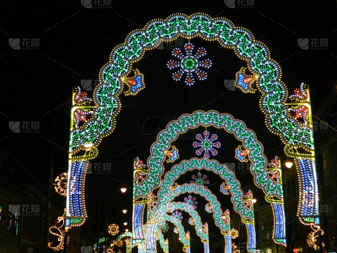 隧道,圣诞小彩灯,锡比乌市,美,新的,水平画幅,装管,夜晚,美人素材-花瓣网