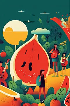 扁平风夏季美食音乐人物插画