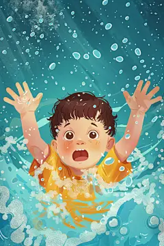 暑假安全插画小孩落水