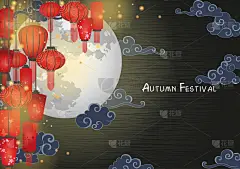 中国的红灯笼在秋节之夜的黑板上矢量为装饰。