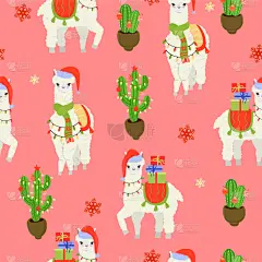 四方连续纹样,羊驼,数码图形,可爱的,2020,贺卡,飘然,纺织品,新年前夕