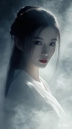 9x16_面容精致_水墨泼洒_水墨丹青_古韵留白_雾气_烟雾缭绕_摄影作品_7