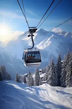 AI数字艺术山滑雪缆车场景元素模型