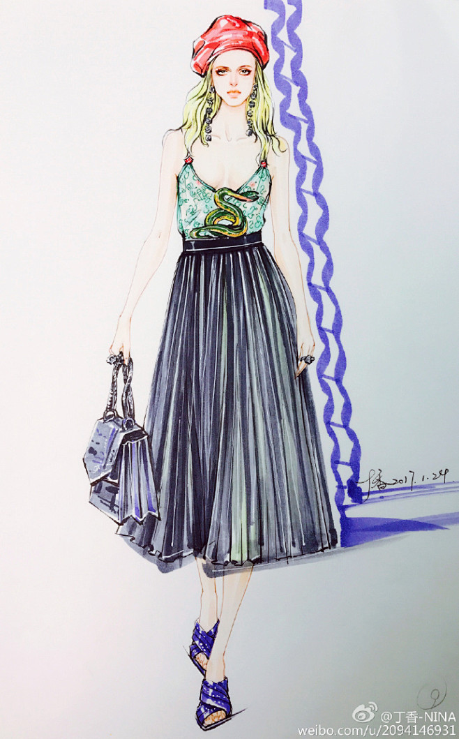 【插画师丁香的时装手绘作品】