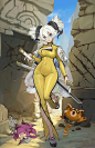 Anime 1799x2778 Guardian Tales Rey (Guardian Tales) yellow suit katana sword blue eyes white hair horns