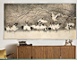 雪梅鹤舞 客厅装饰画现代简约新中式挂画 横幅沙发背景壁画巨幅-淘宝网