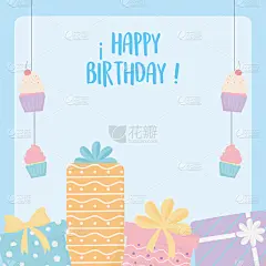 纸杯蛋糕,贺卡,生日,悬挂的,包装纸,装饰,庆祝