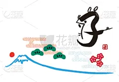 贺卡,日本,新年前夕,欧洲赤松,鼠年,红色,十二生肖,简单,图像,松科