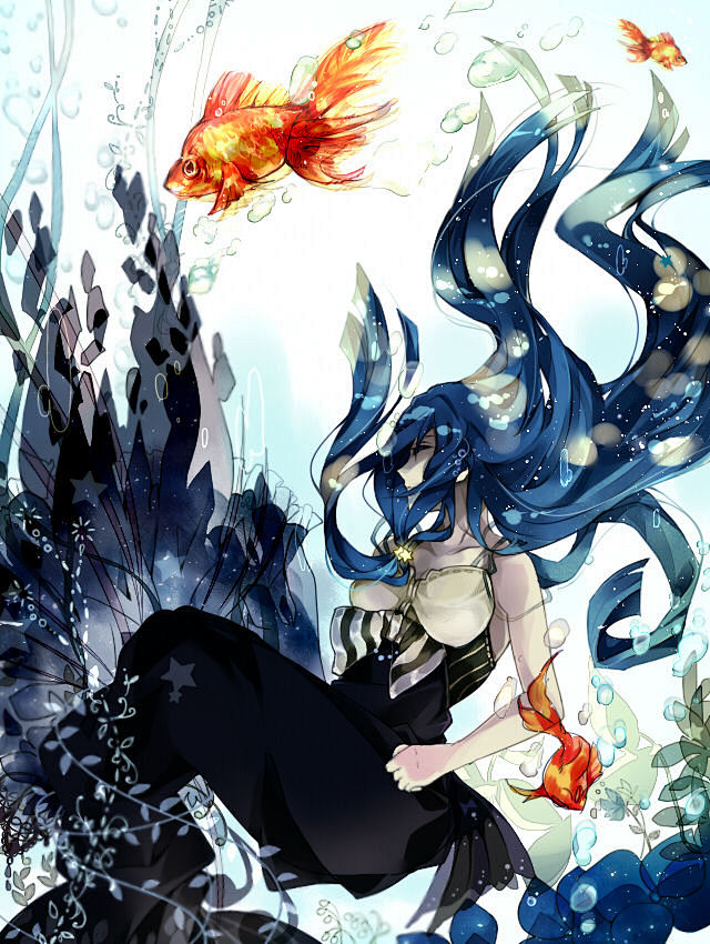 水中舞动的红裙.金鱼插画特辑 : 摆动着.