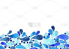 抽象蓝色水滴形水彩手绘画框背景。