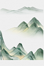 古风水墨山水中国风墨迹绿色风景画元素材