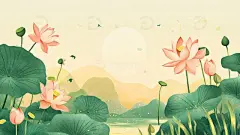 夏天荷塘插画