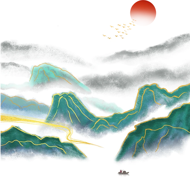 中国风古风水墨祥云山水画山峦云朵红日装饰PNG免抠设计素材 -花瓣网