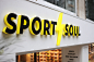 Sport Soul Bebek : Exterior and interior store design ideas for Sport Soul. Branding included store signage, showcase design, light signage, typographic wall graphics, bookshelf, employee t-shirts, as well as all print materials from business cards to sho