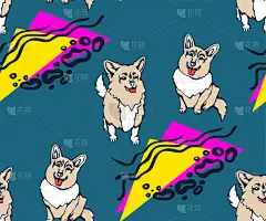 式样,纺织品,墨水,绘画插图,威尔士柯基犬,背景,洋葱花,动物手,壁纸,极简构图