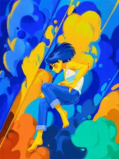 Sang Wook Kim _ 插画 : 韩国插画师 Sang Wook Kim 一组以蓝色调为主的插画作品，舒适的色调和独特的质感画风刻画不同的人物角色的日常生活，十分唯美的意境插画作品。