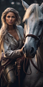 Beautiful woman cowboy posing at her horse