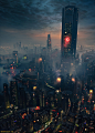 Saffron Haze, Siddhartha Valluri : Part of a personal project I am working on. This piece was also an attempt to push my skills in setting up a large cityscape shot.<br/>A big thanks to Erik Egerup and Richard Wright for the feedback and paintovers 