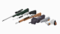 低模武器枪械包P90 左轮手枪 手枪 散弹枪和狙击步枪带动画Lowpoly卡通3D模型