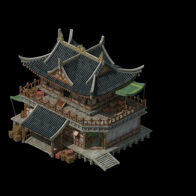 游戏场景建筑模型古代杂货铺房子房屋模型-花瓣网